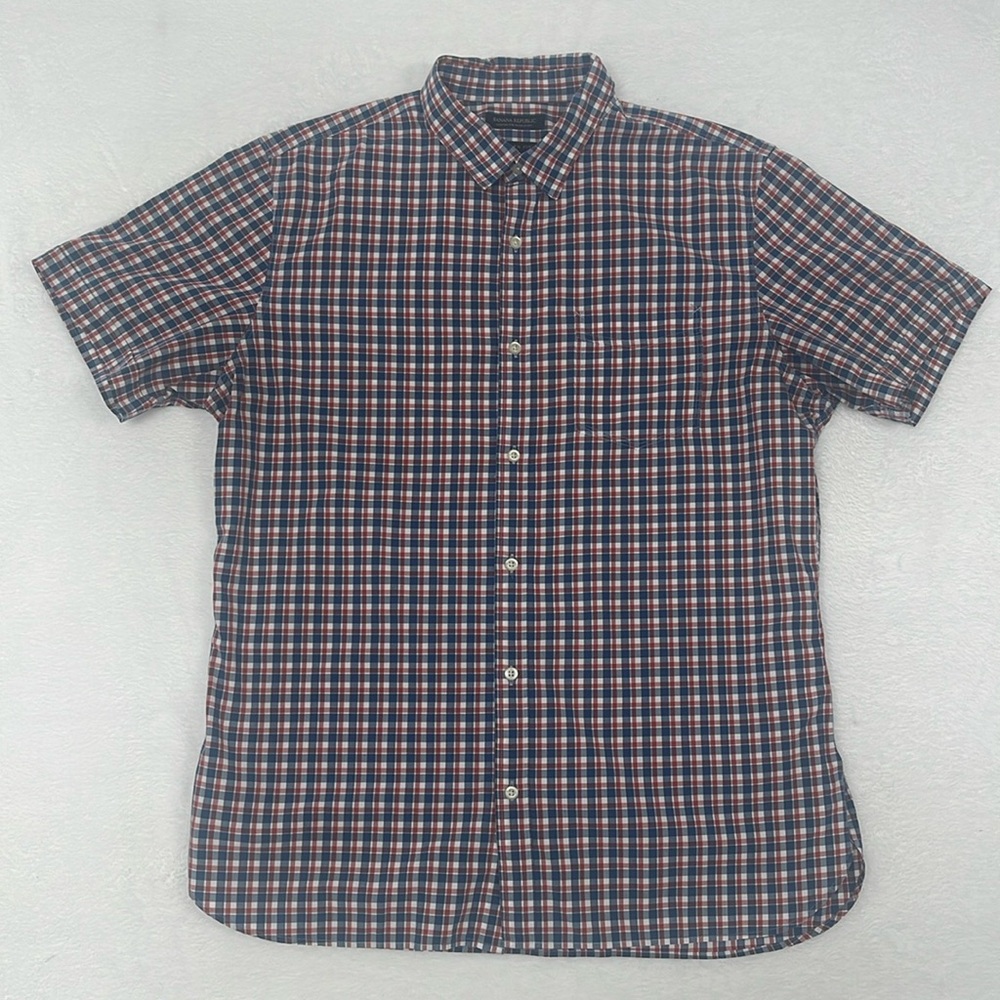 Banana Republic Custom 078 Wash‎ Camden Fit Plaid Short Sleeve Button Size L